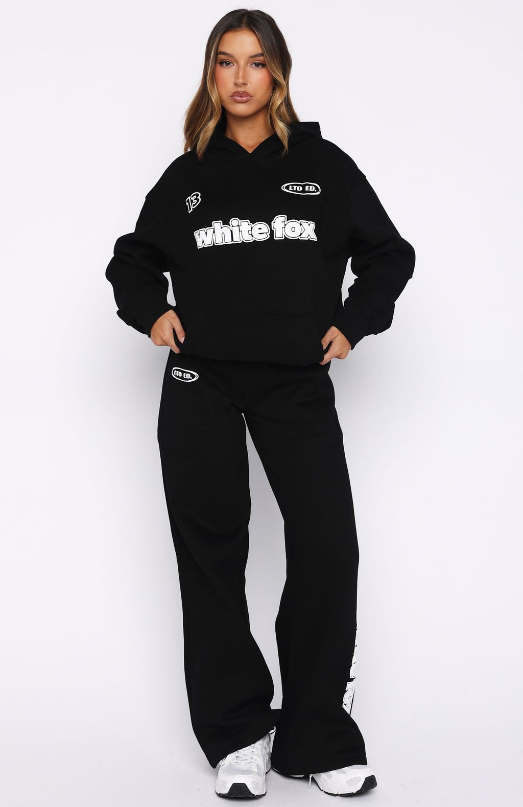 White Fox Ready To Go Wide Leg Sweatpants Black