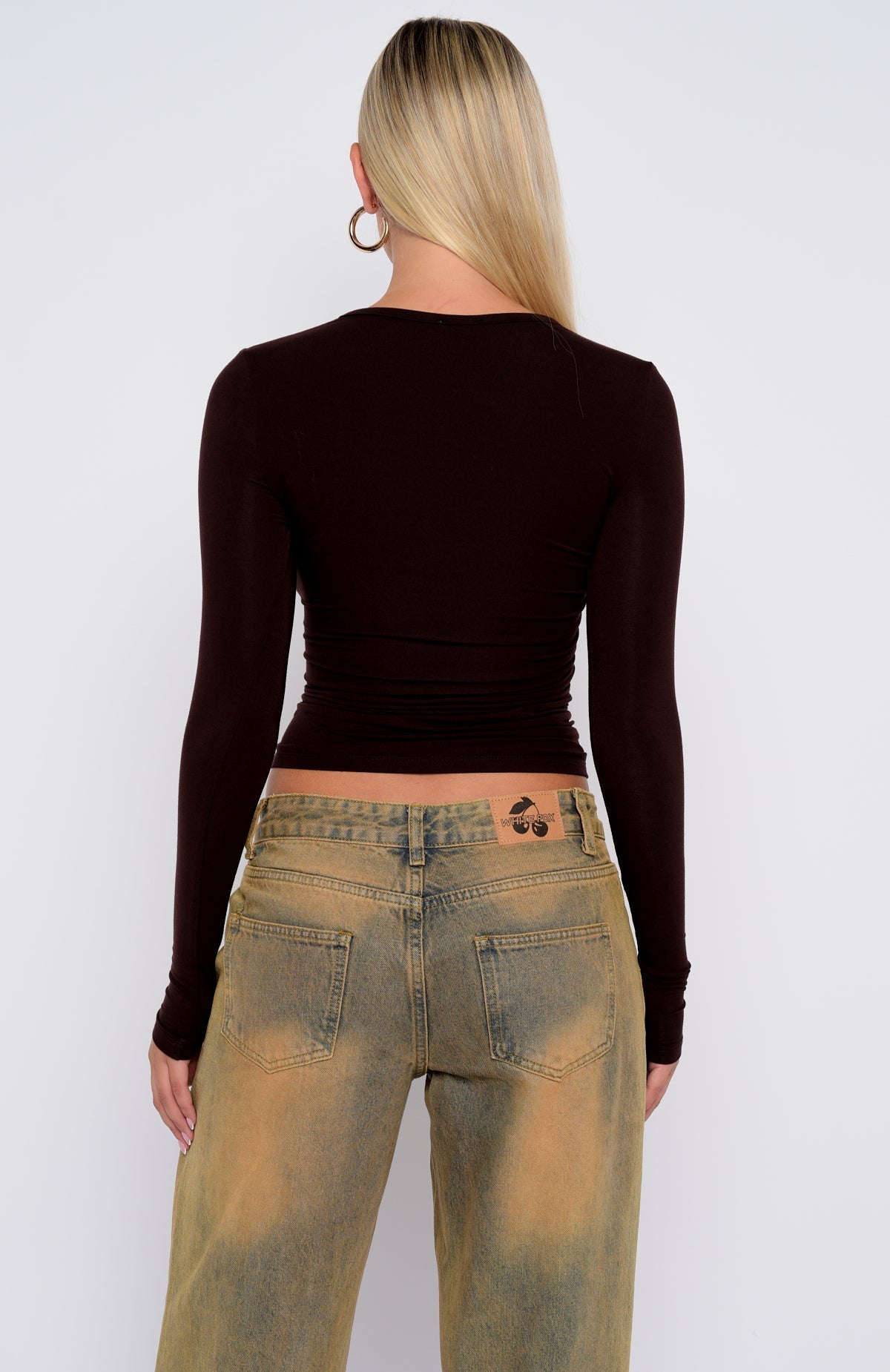 White Fox Game Over Long Sleeve Top Dark Chocolate