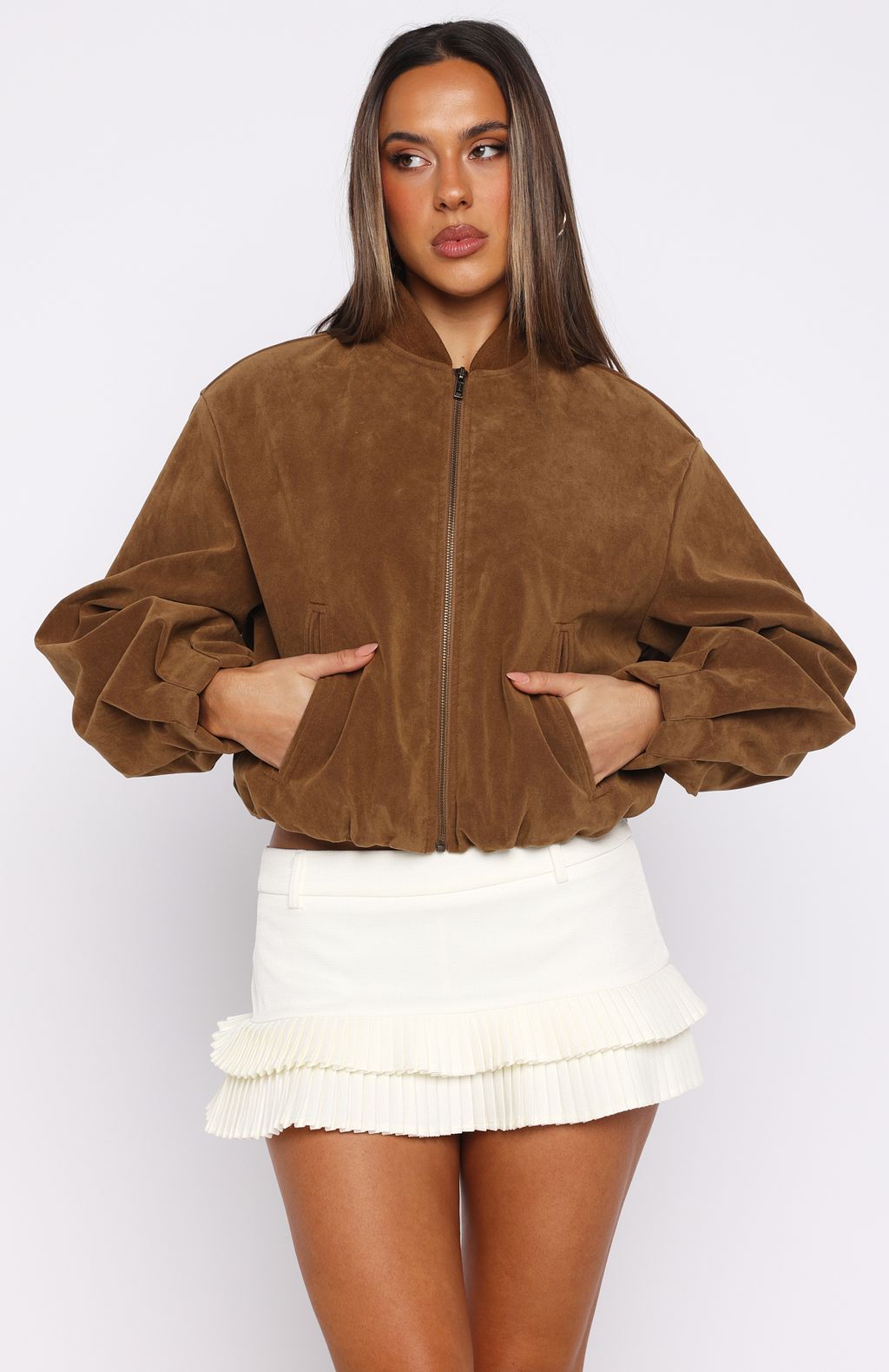 White Fox What Did I Miss Faux Suede Jacket Caramel