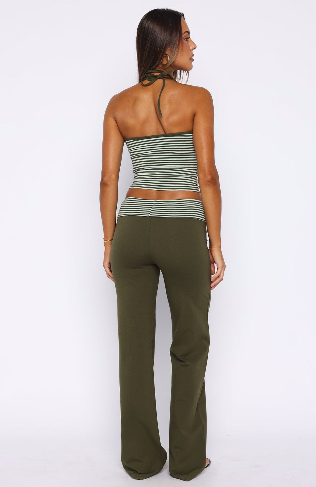 White Fox Lucky Charm Fold Over Pants Khaki / Mint Stripe