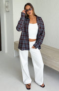 White Fox Might Be Time Button Up Shirt Blue/Chocolate