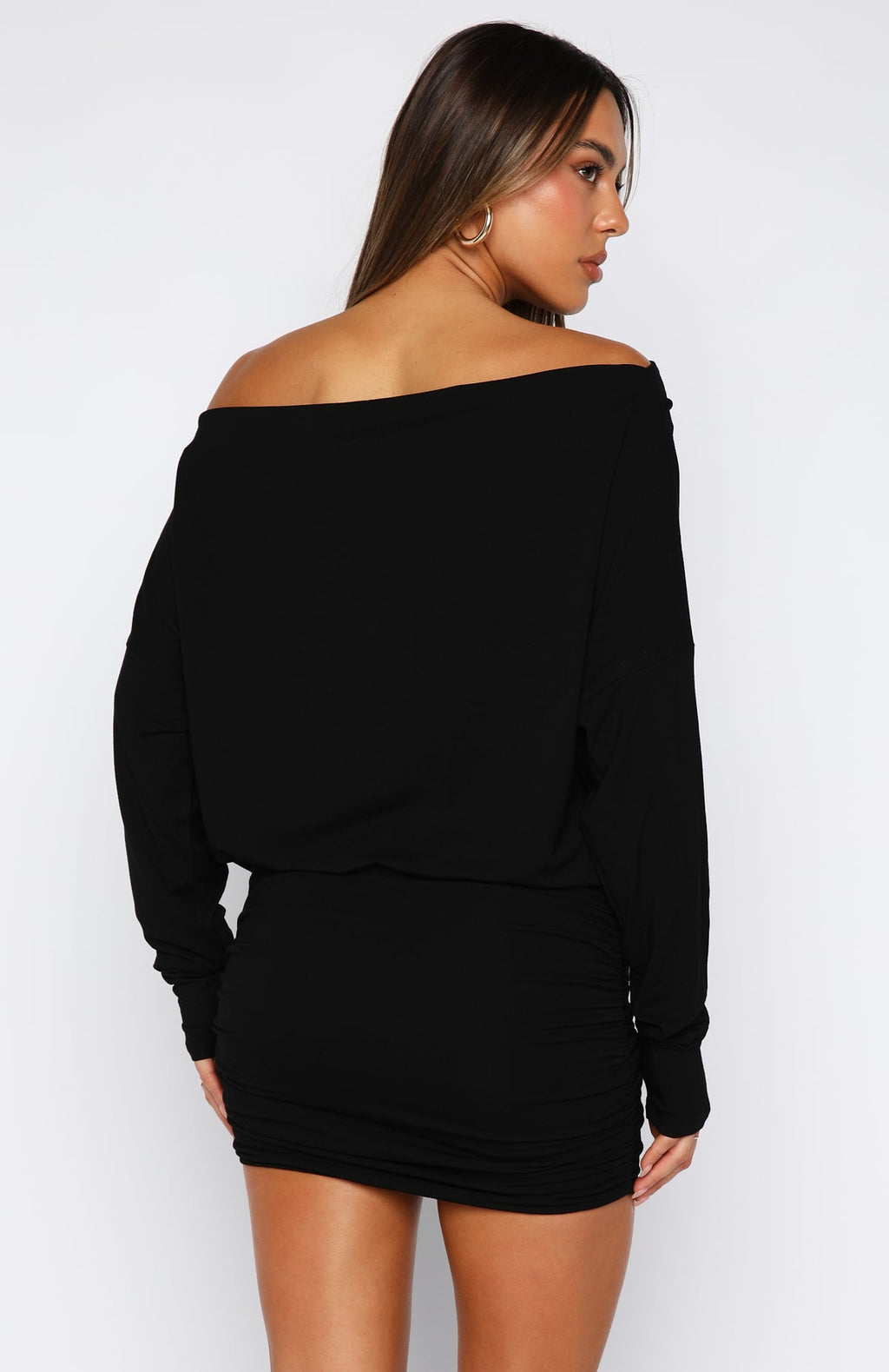 White Fox Take Your Turn Long Sleeve Mini Dress Black