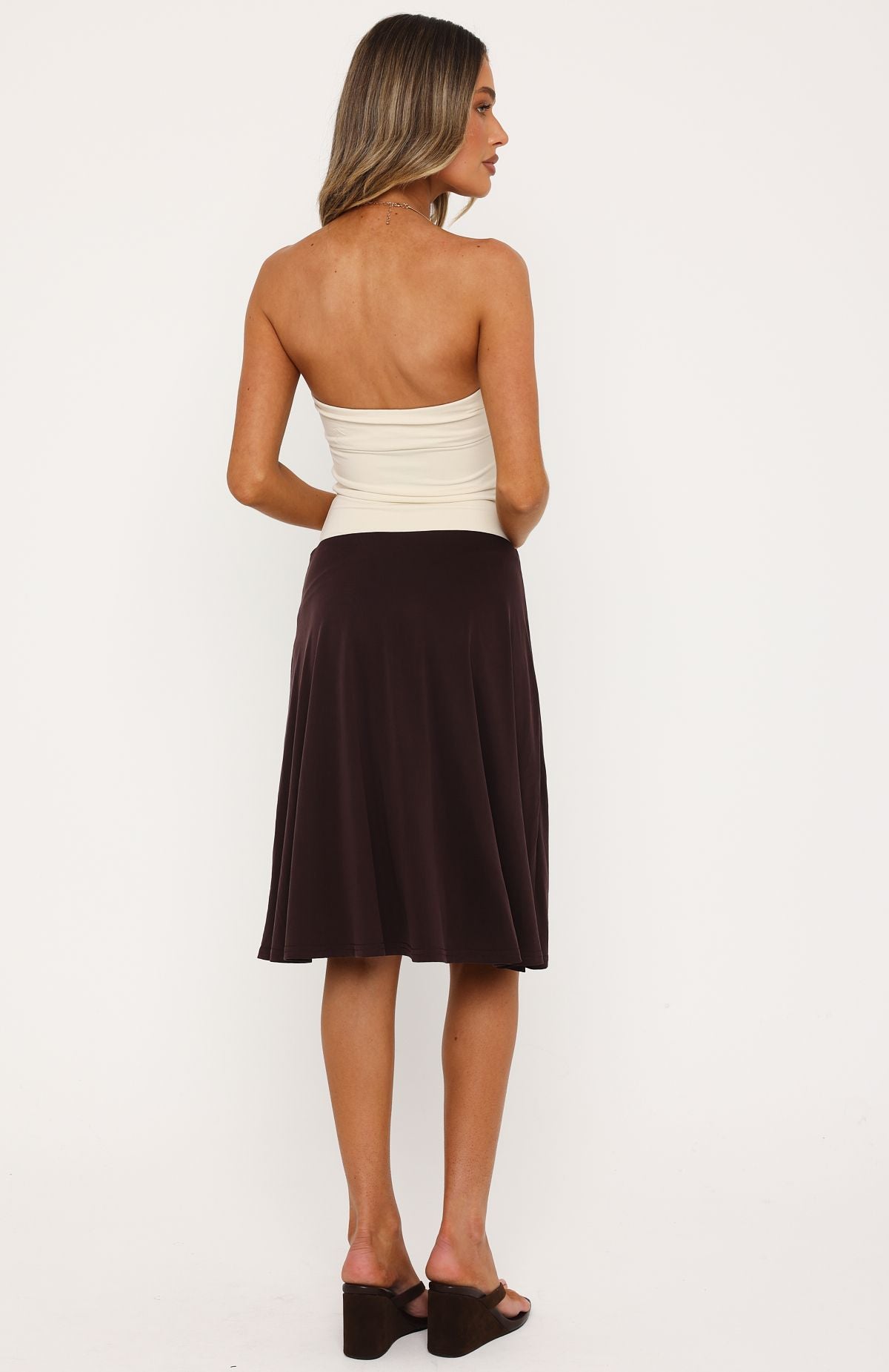 White Fox All Eyes Here Strapless Midi Dress Cream/Chocolate