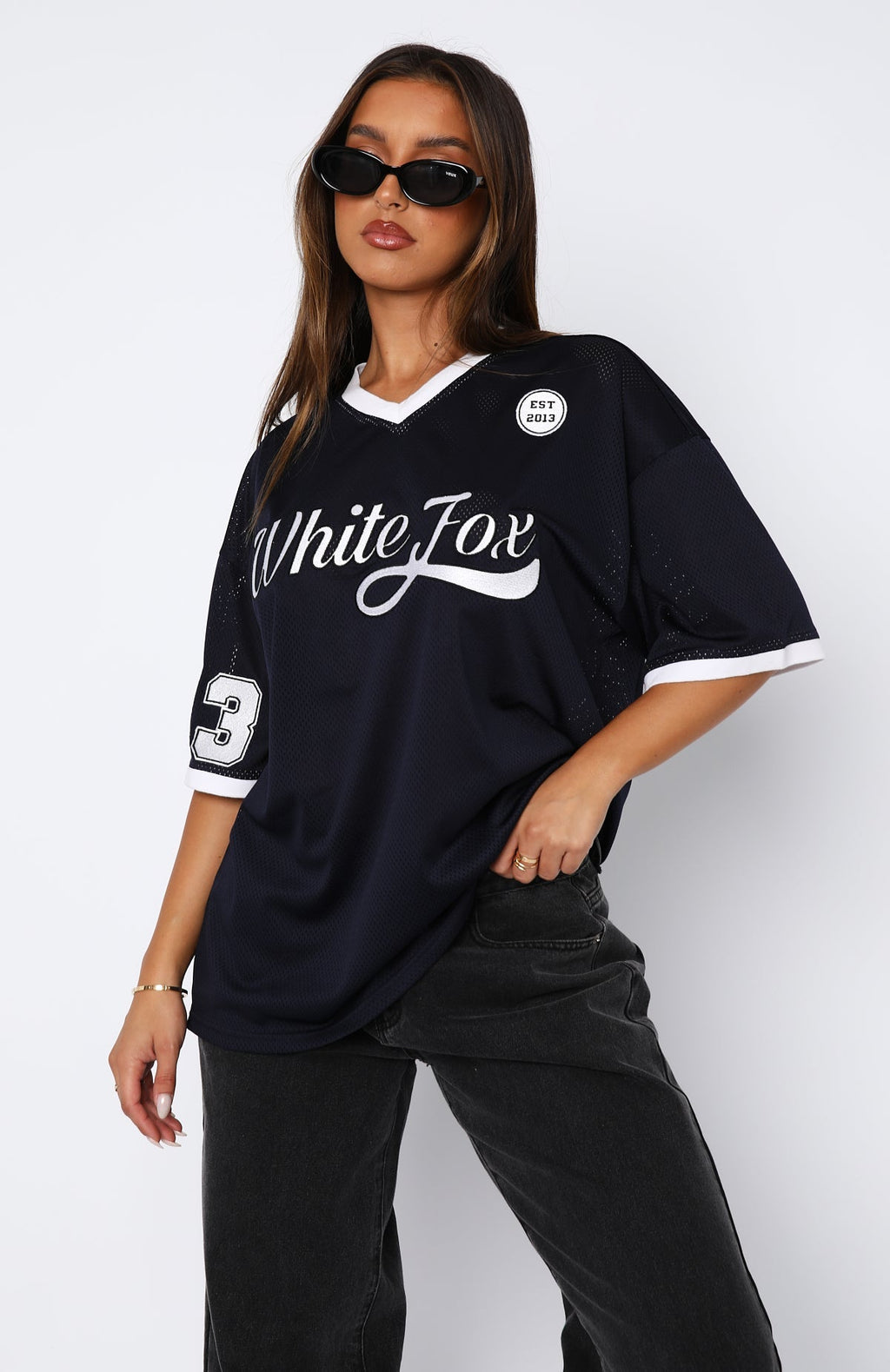 White Fox Hit A Home Run Oversized Jersey Navy