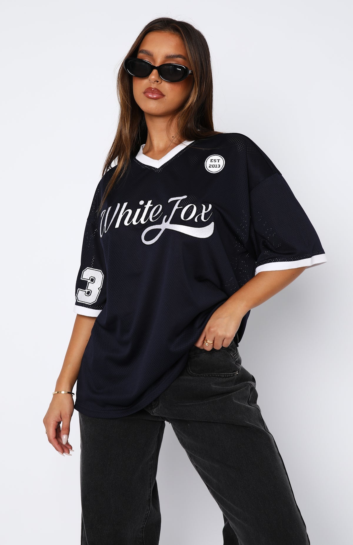 White Fox Hit A Home Run Oversized Jersey Navy