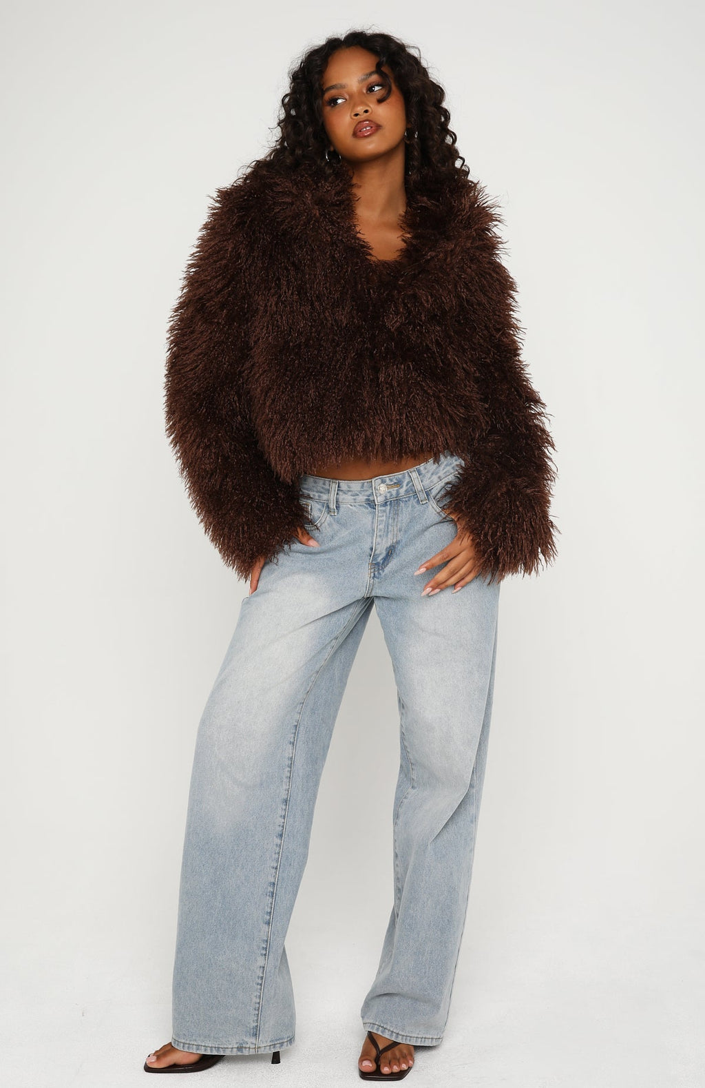 White Fox Weekend Away Faux Fur Jacket Chocolate