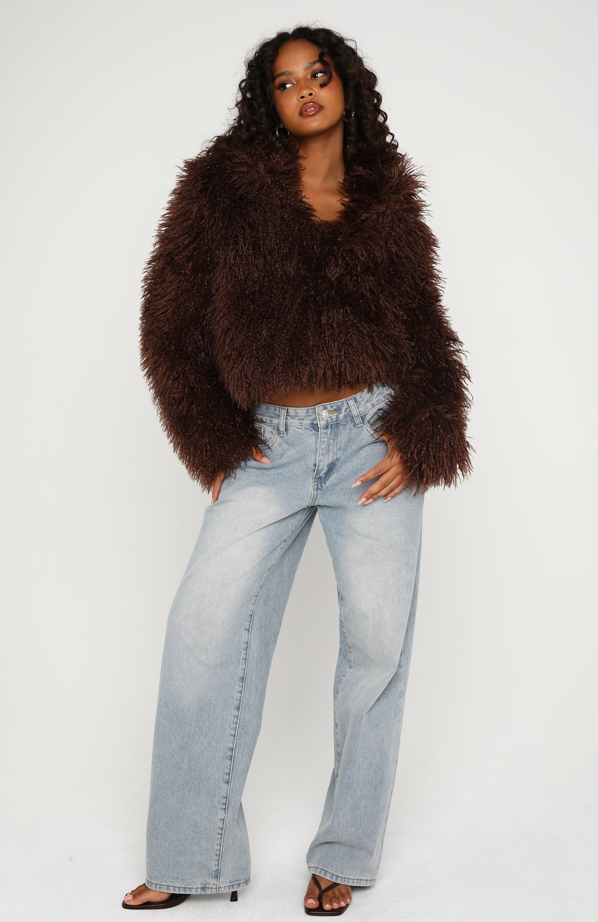 White Fox Weekend Away Faux Fur Jacket Chocolate