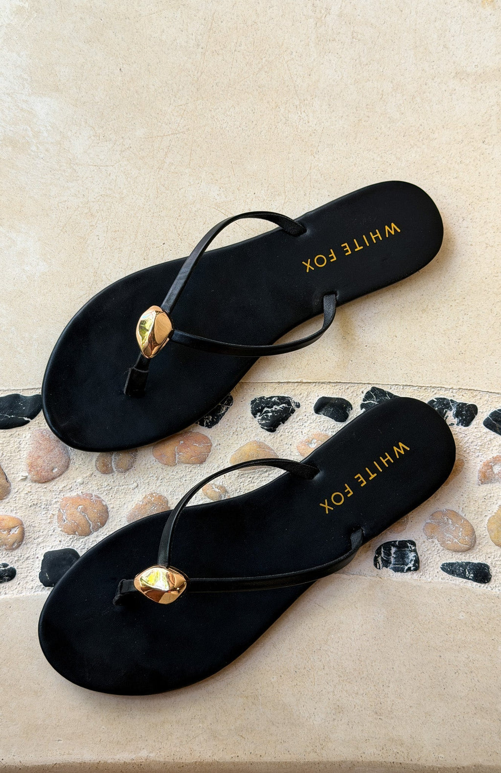 White Fox Colt Thong Sandals Black PU