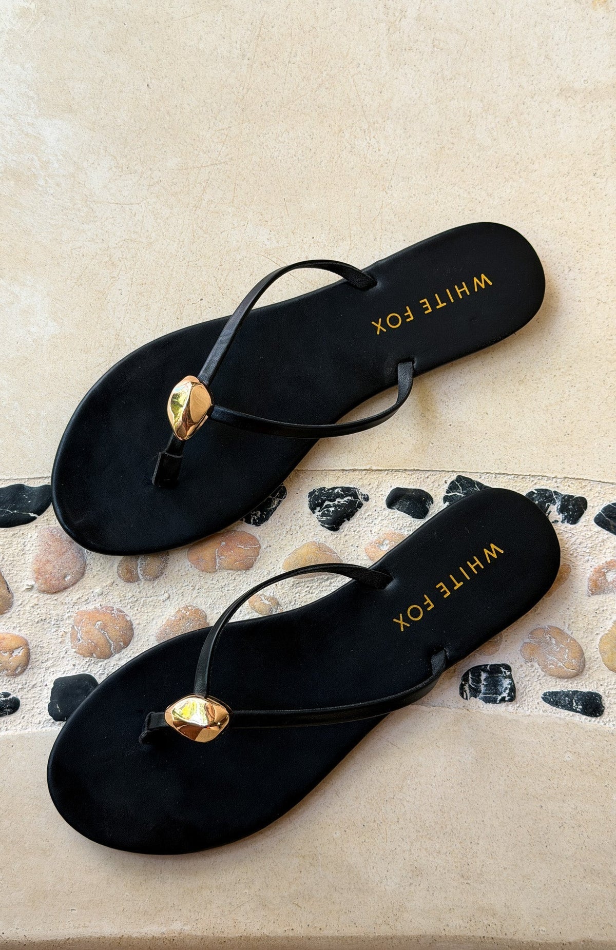 White Fox Colt Thong Sandals Black PU