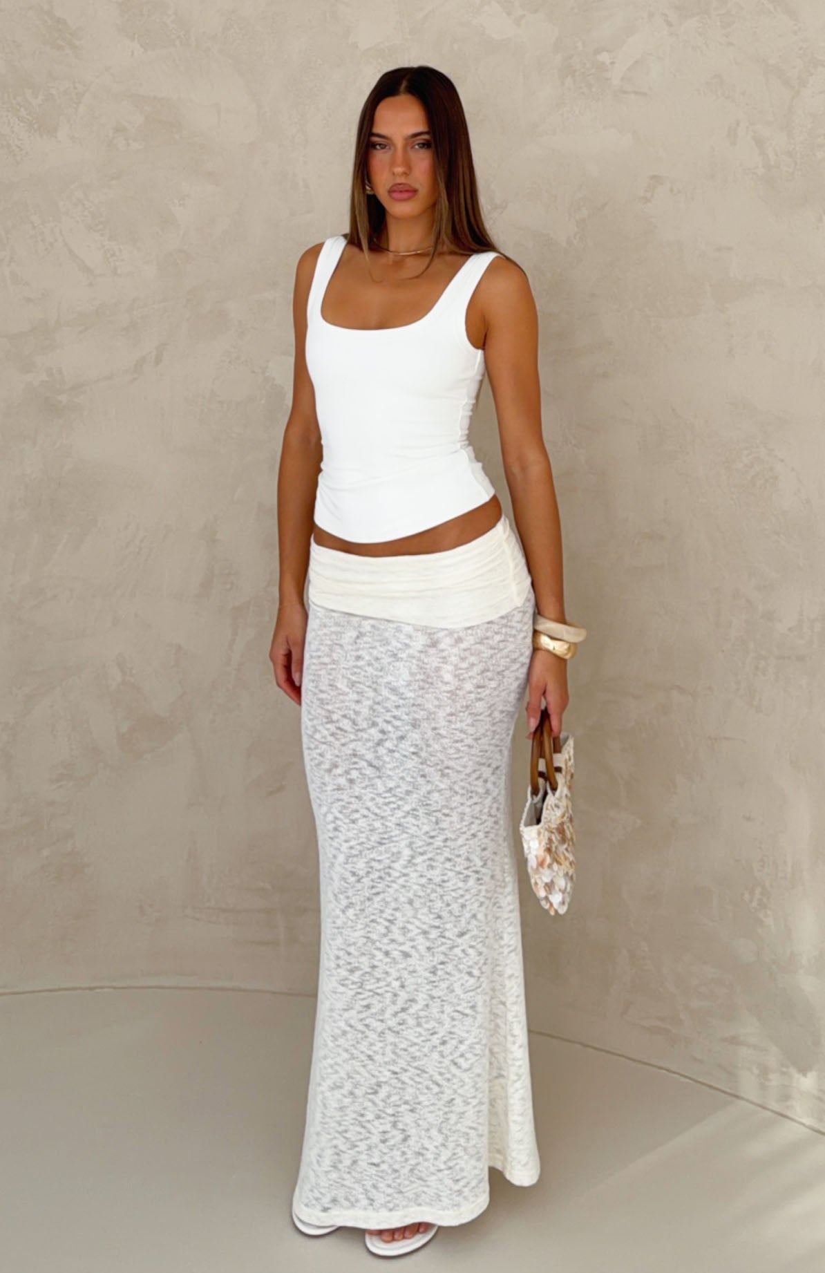 White Fox Cruising By Knit Maxi Skirt Cream