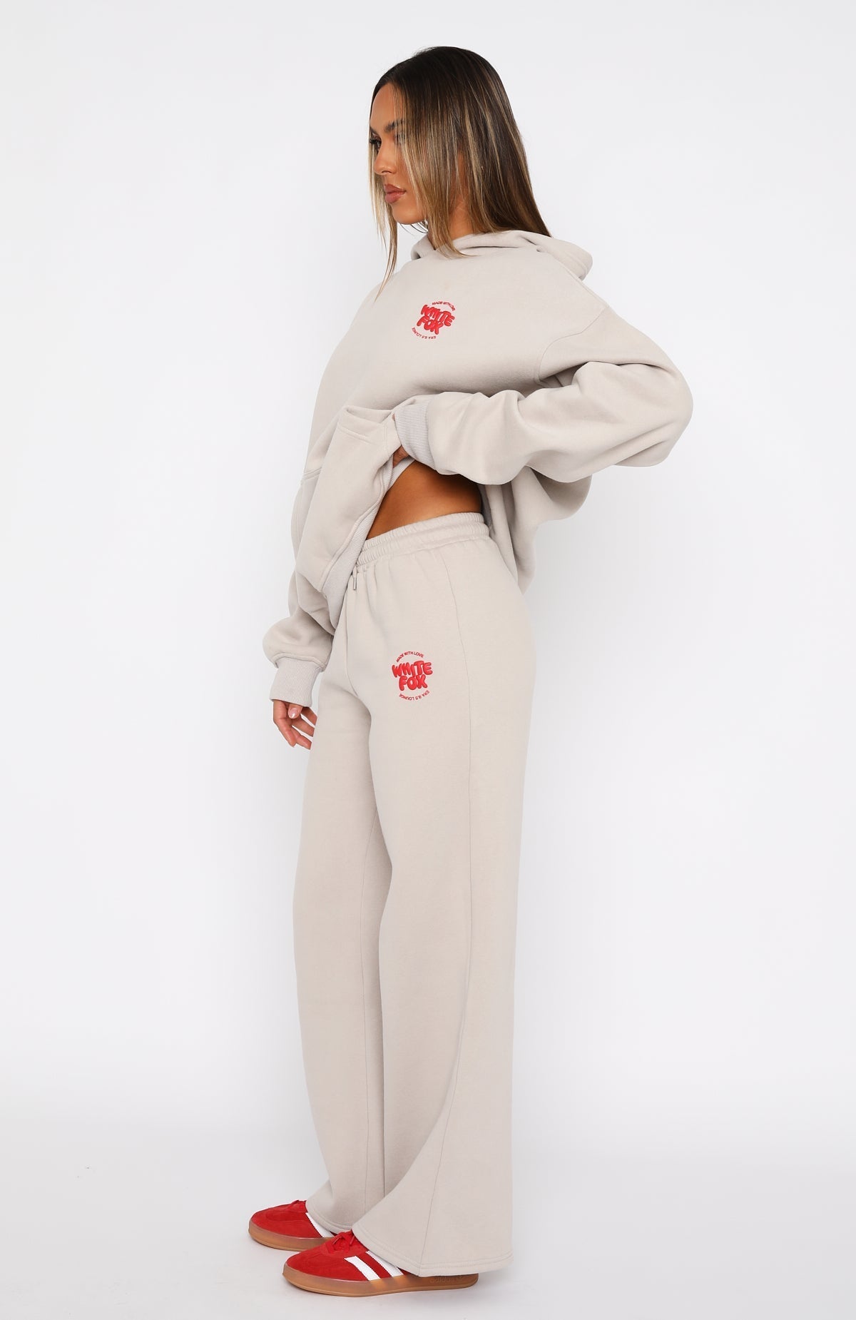 White Fox With Love For You Wide Leg Sweatpants Moon
