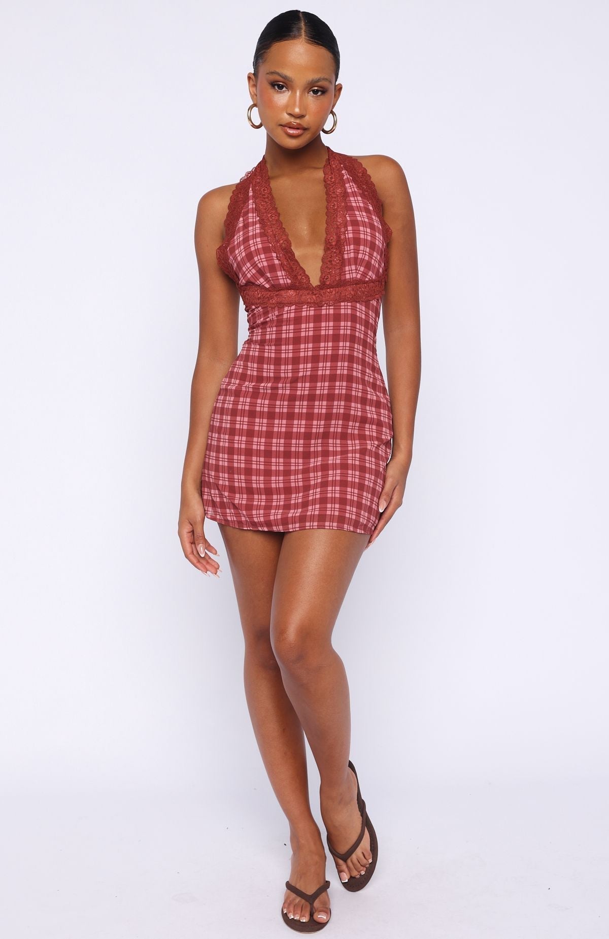 White Fox A Girl's Girl Mini Dress Berry Plaid
