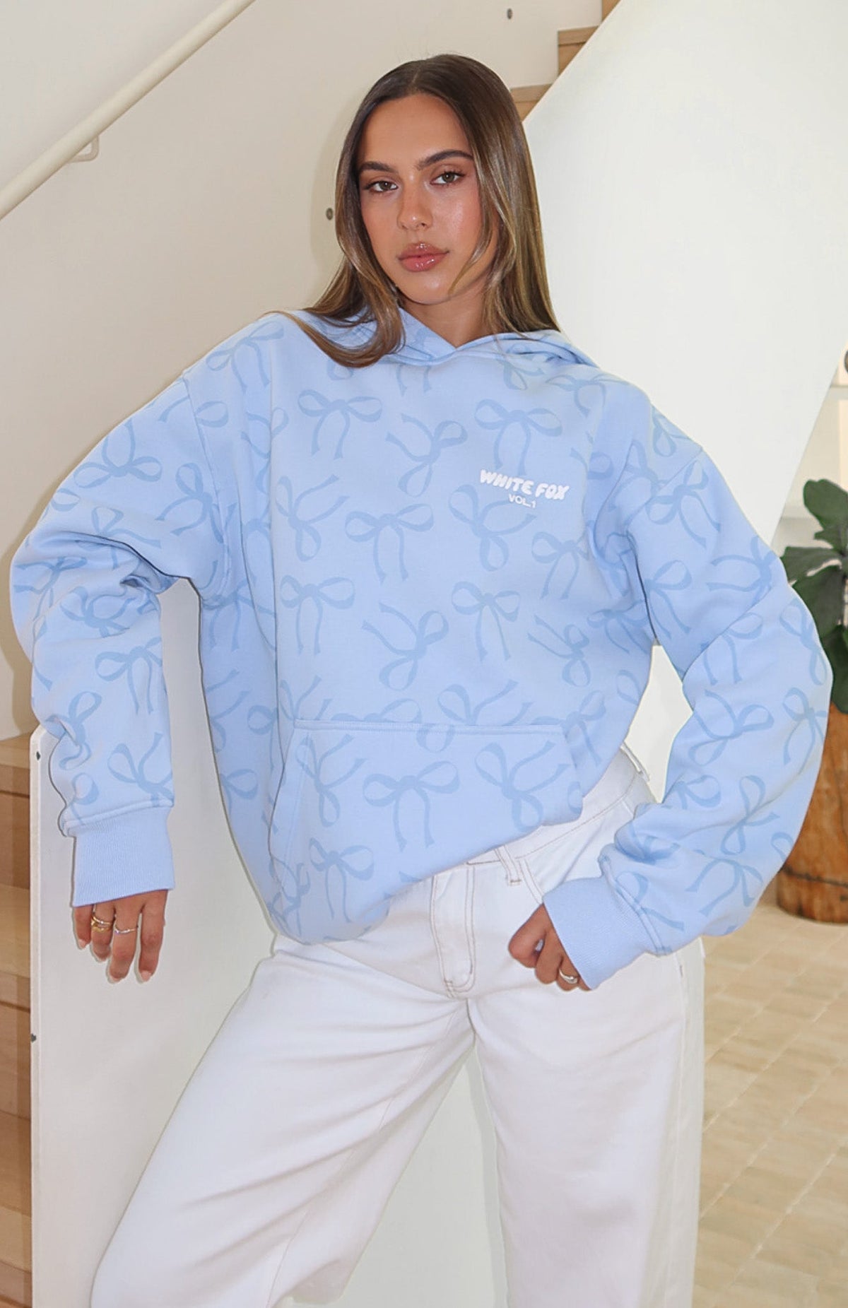 White Fox Vol. 1 Oversized Printed Hoodie Blue Bow