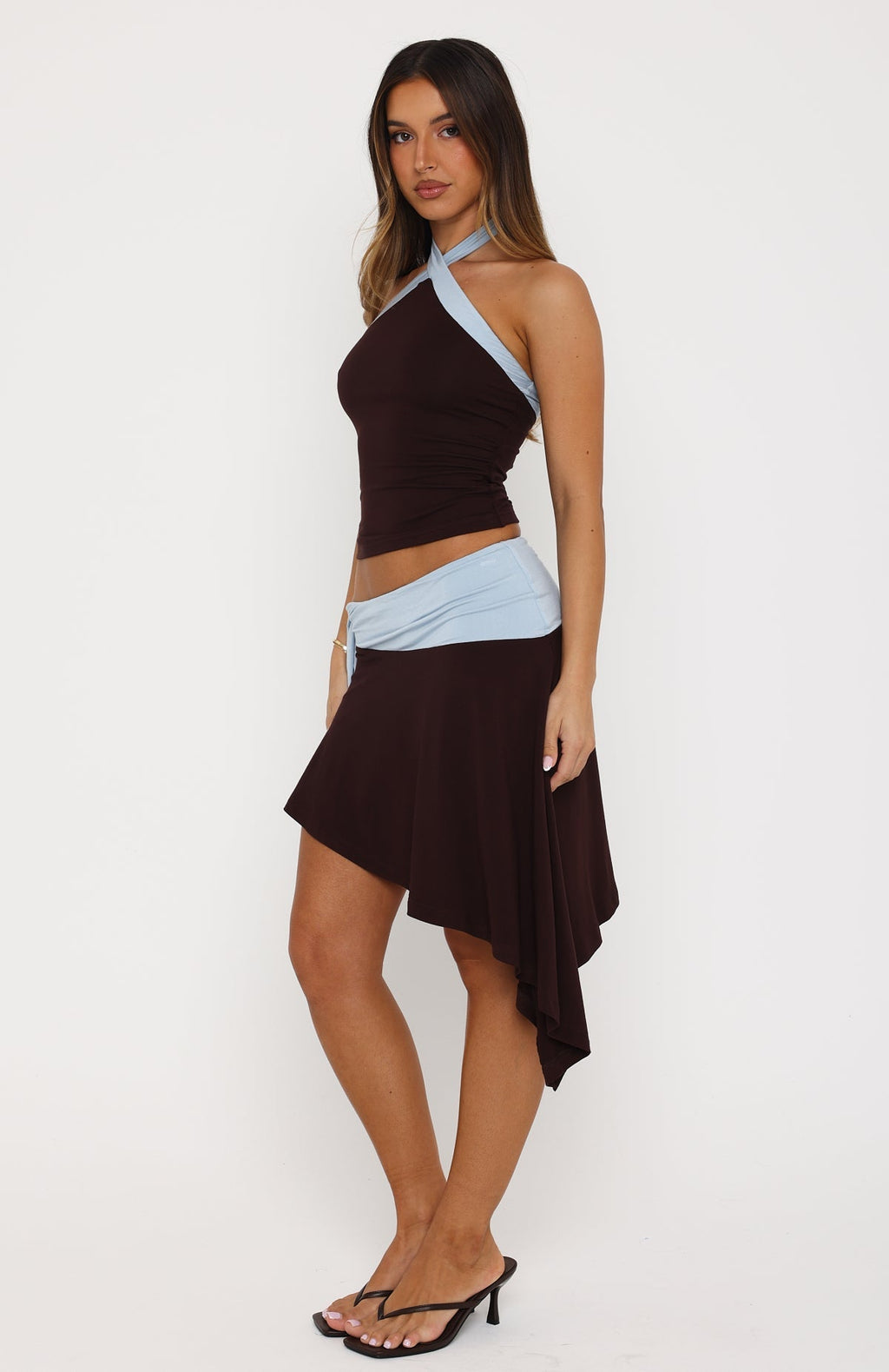 White Fox Babyfire Mini Skirt Choc/Baby Blue