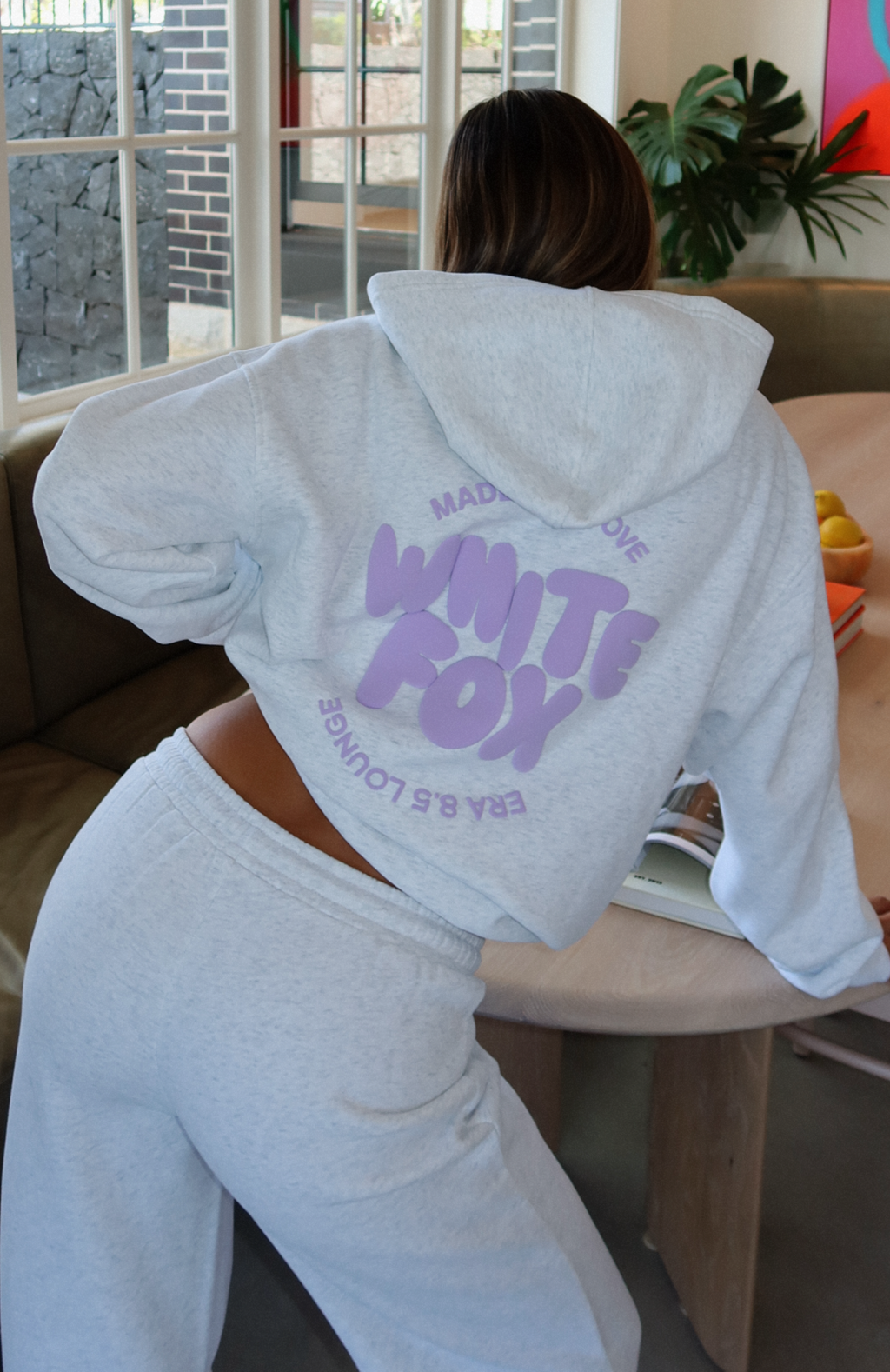 White Fox With Love For You Oversized Hoodie Grey Marle
