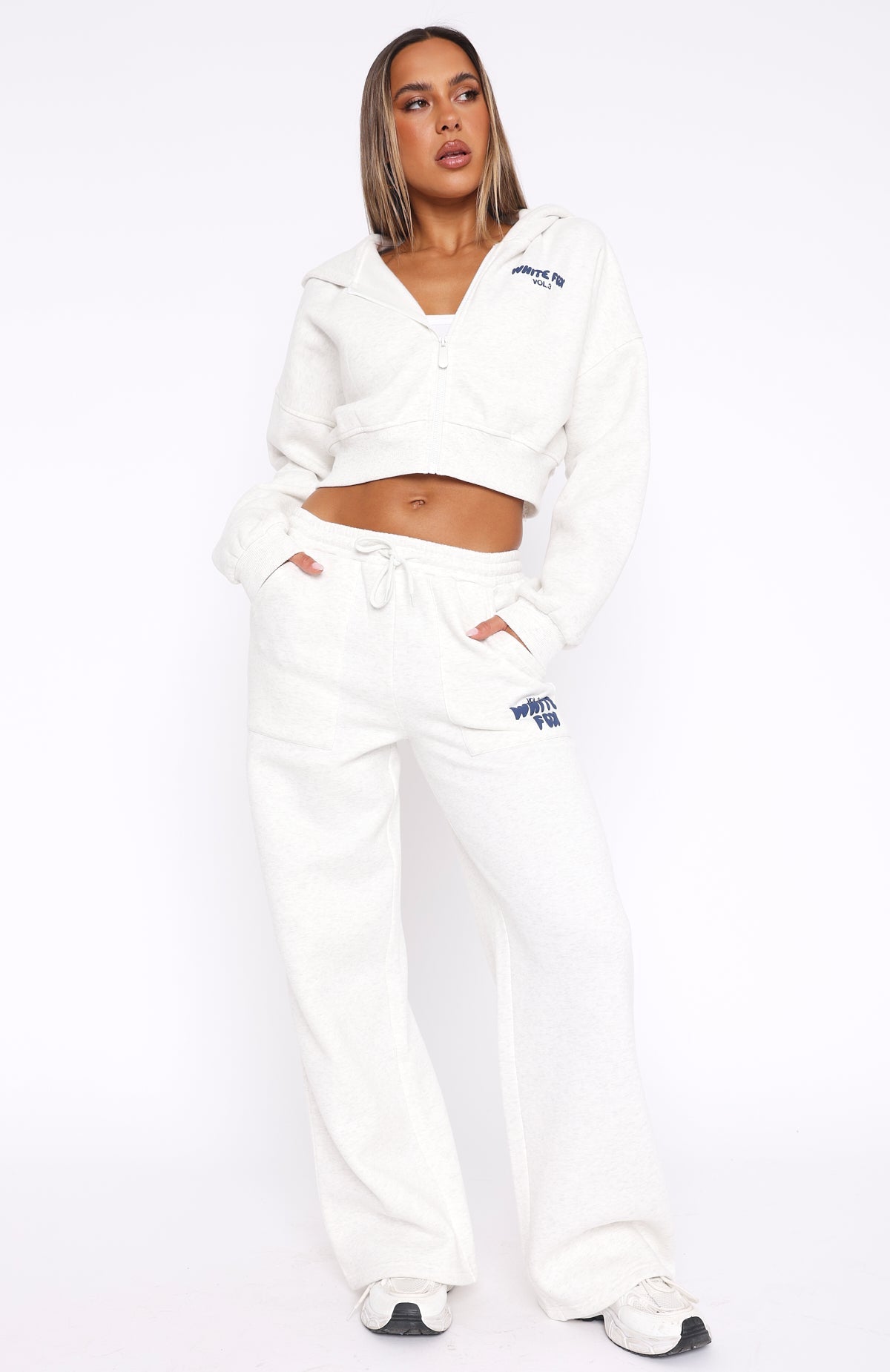 White Fox Offstage Wide Leg Sweatpants Mineral Grey
