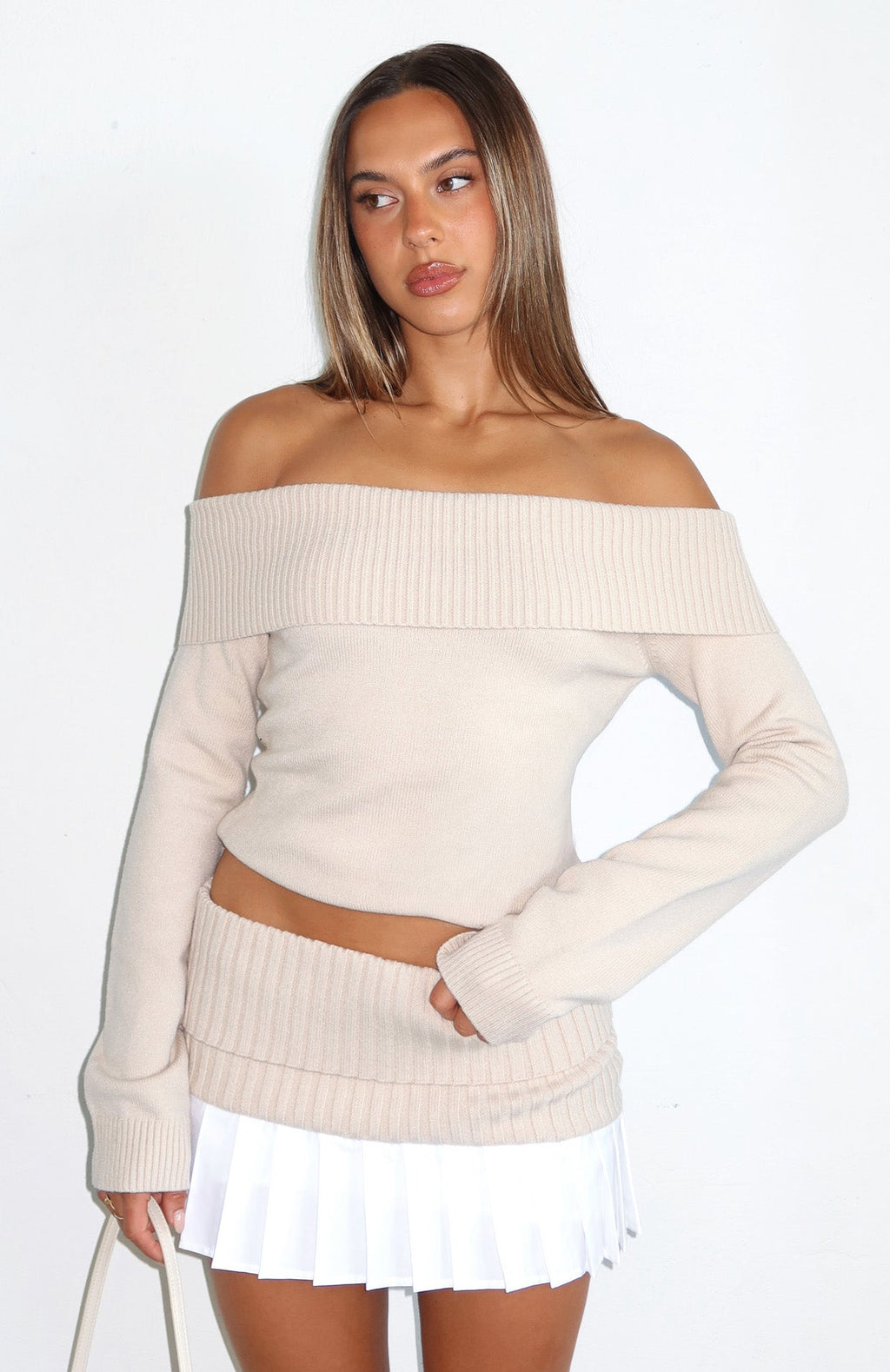 White Fox You Did It Again Mini Skirt Beige