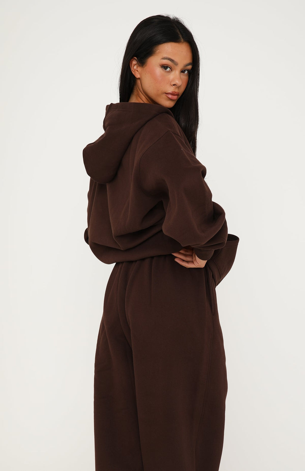 White Fox Core Classic Zip Front Hoodie Chocolate