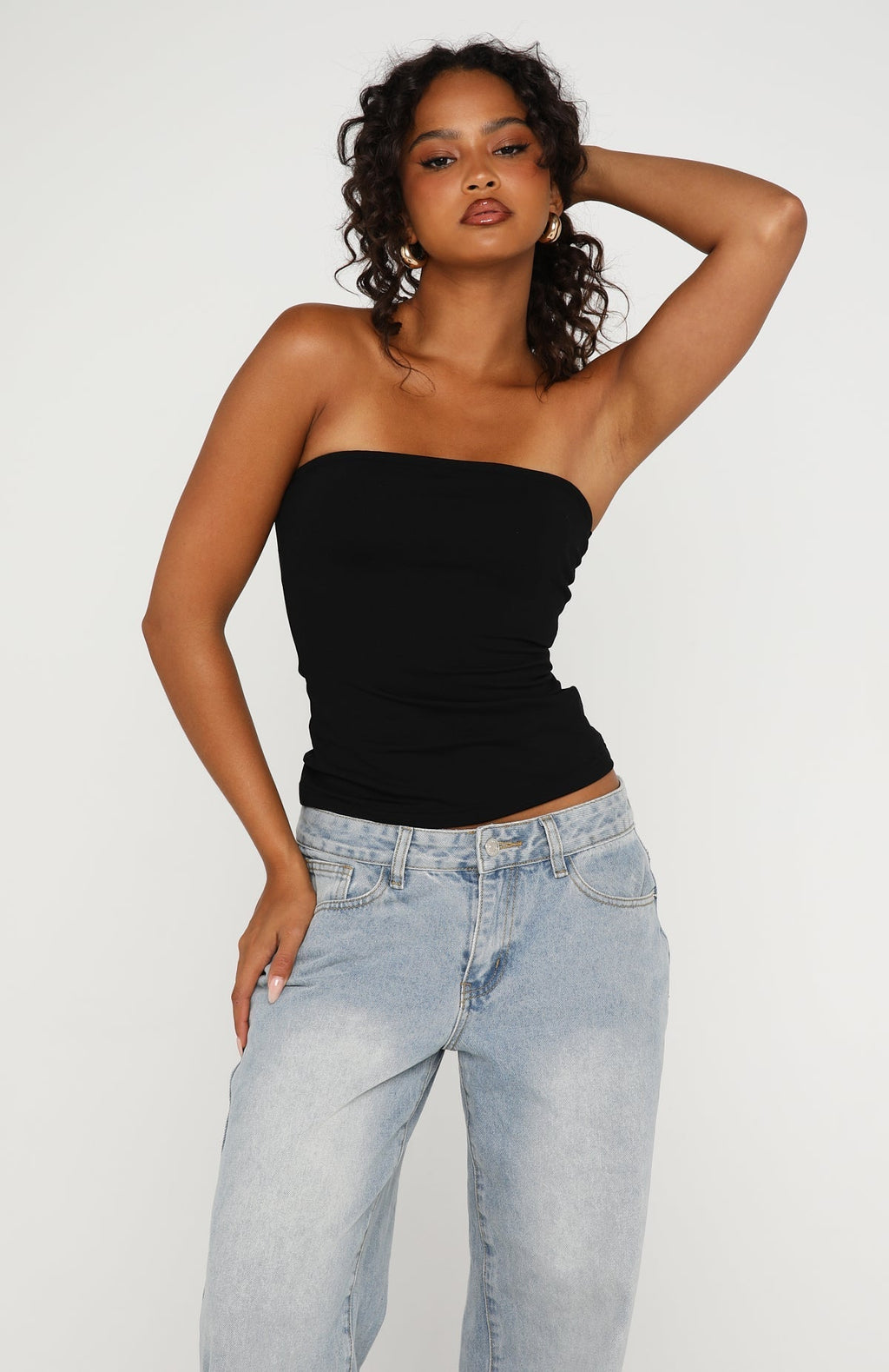 White Fox Tiny Drama Strapless Top Black