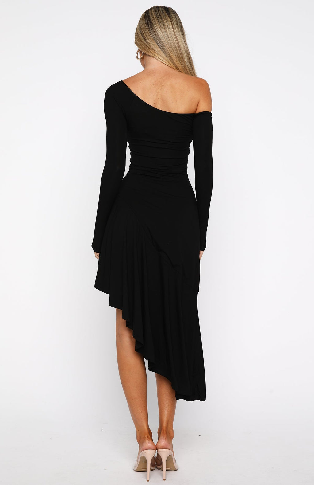 White Fox After You've Gone Long Sleeve Midi Dress Black