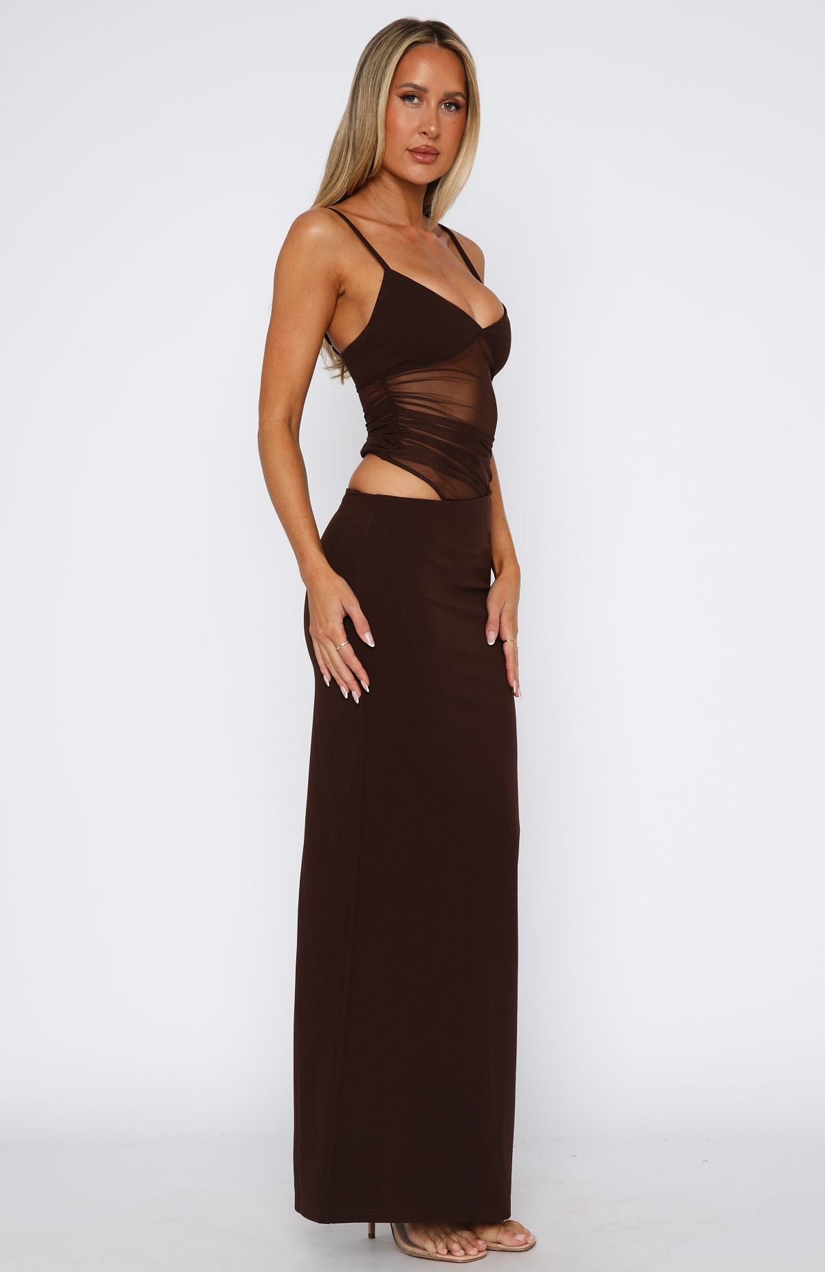 White Fox Call Me Up Maxi Dress Chocolate