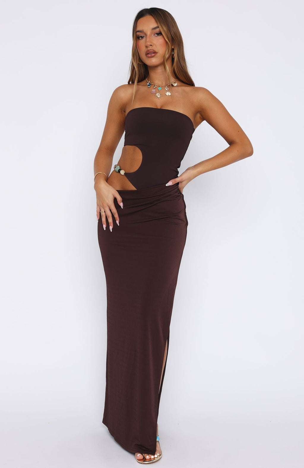 White Fox She's A Goddess Maxi Dress Chocolate