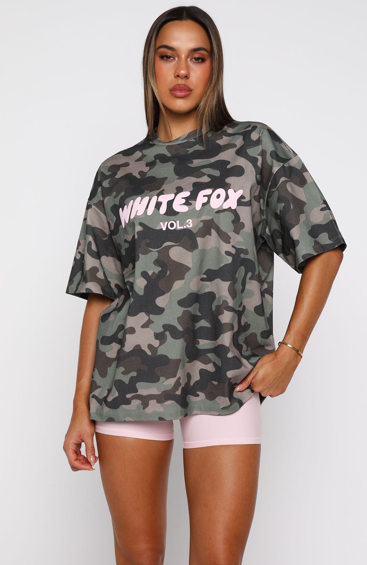 White Fox Offstage Printed Oversized Tee Washed Camo