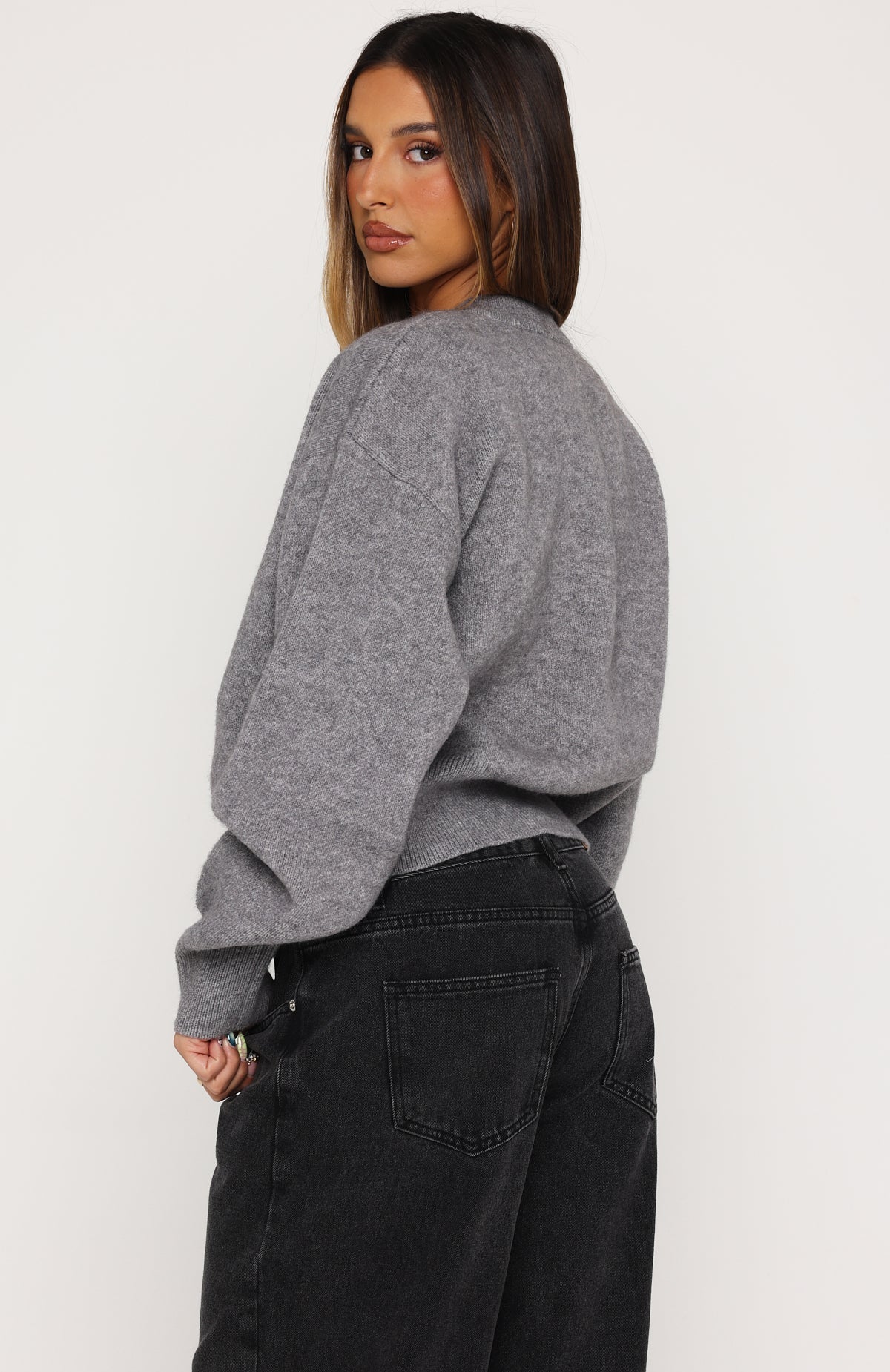 White Fox Filipa Knit Cardigan Grey Marle