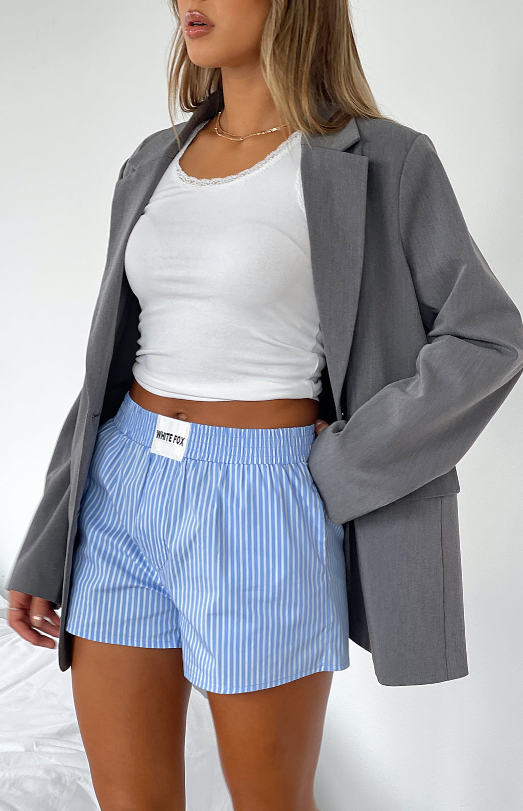 White Fox Wasting My Time Shorts Blue Stripe