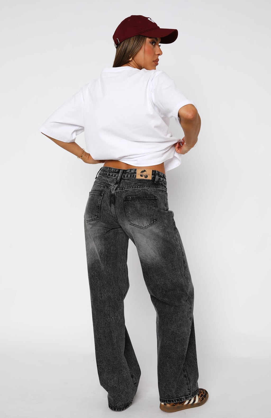 White Fox Bring The Style Low Rise Wide Leg Jeans Grey Acid
