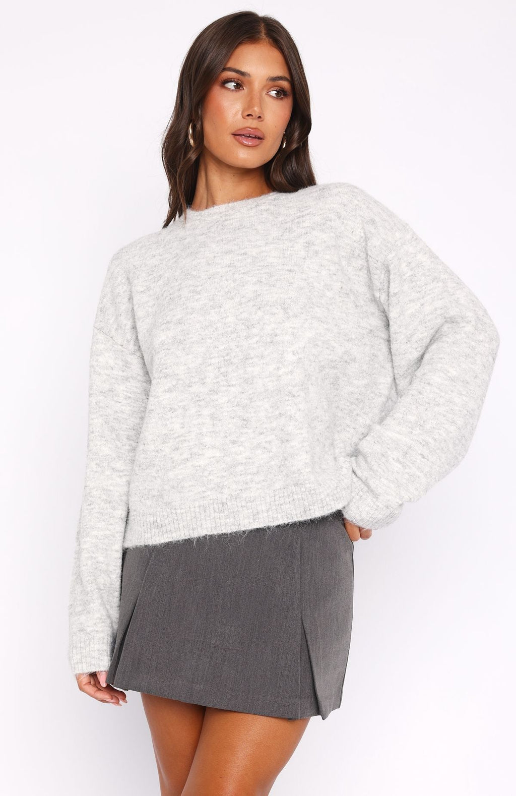 White Fox Warm Whispers Knit Sweater Grey Marle