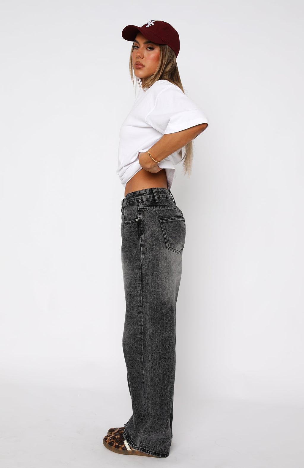 White Fox Bring The Style Low Rise Wide Leg Jeans Grey Acid