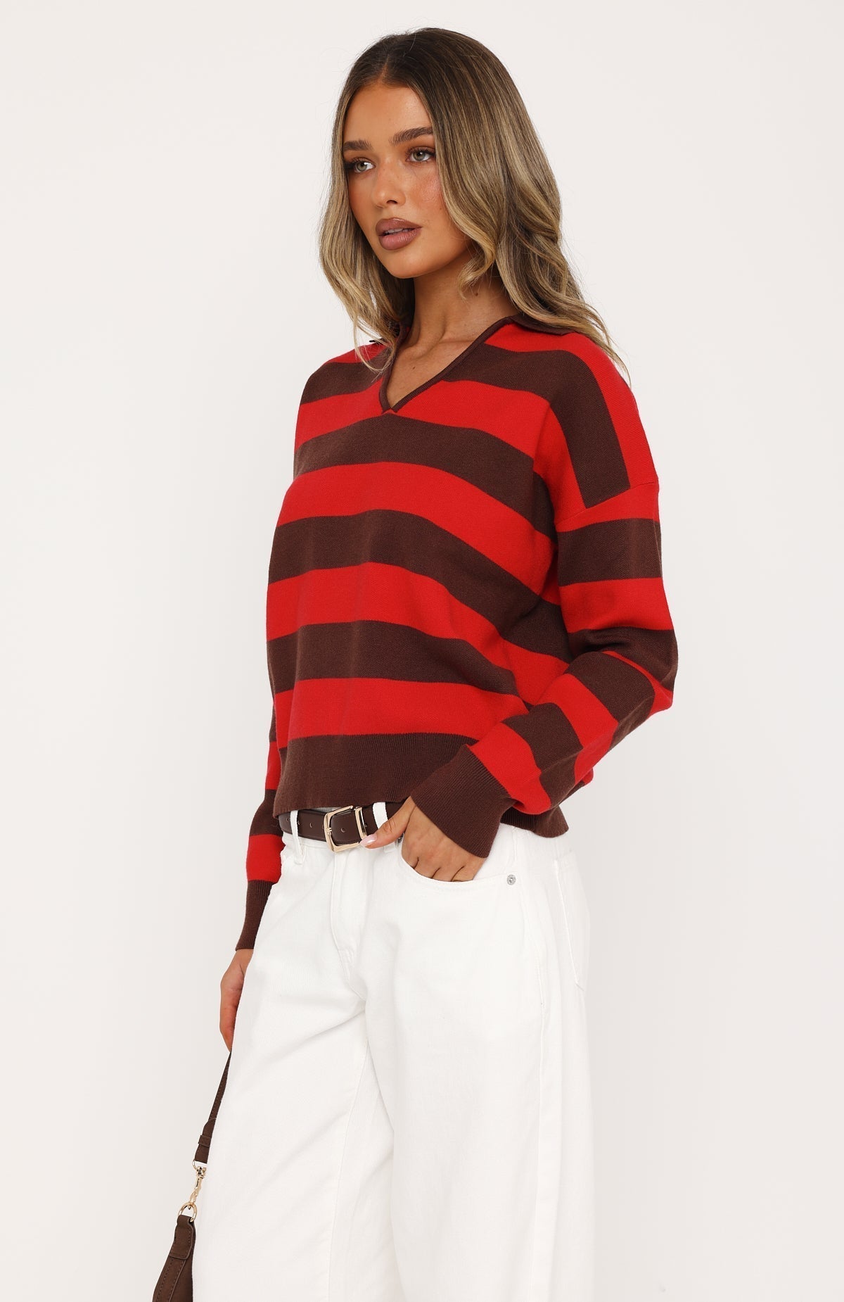 White Fox Ramona Knit Sweater Chocolate/Red