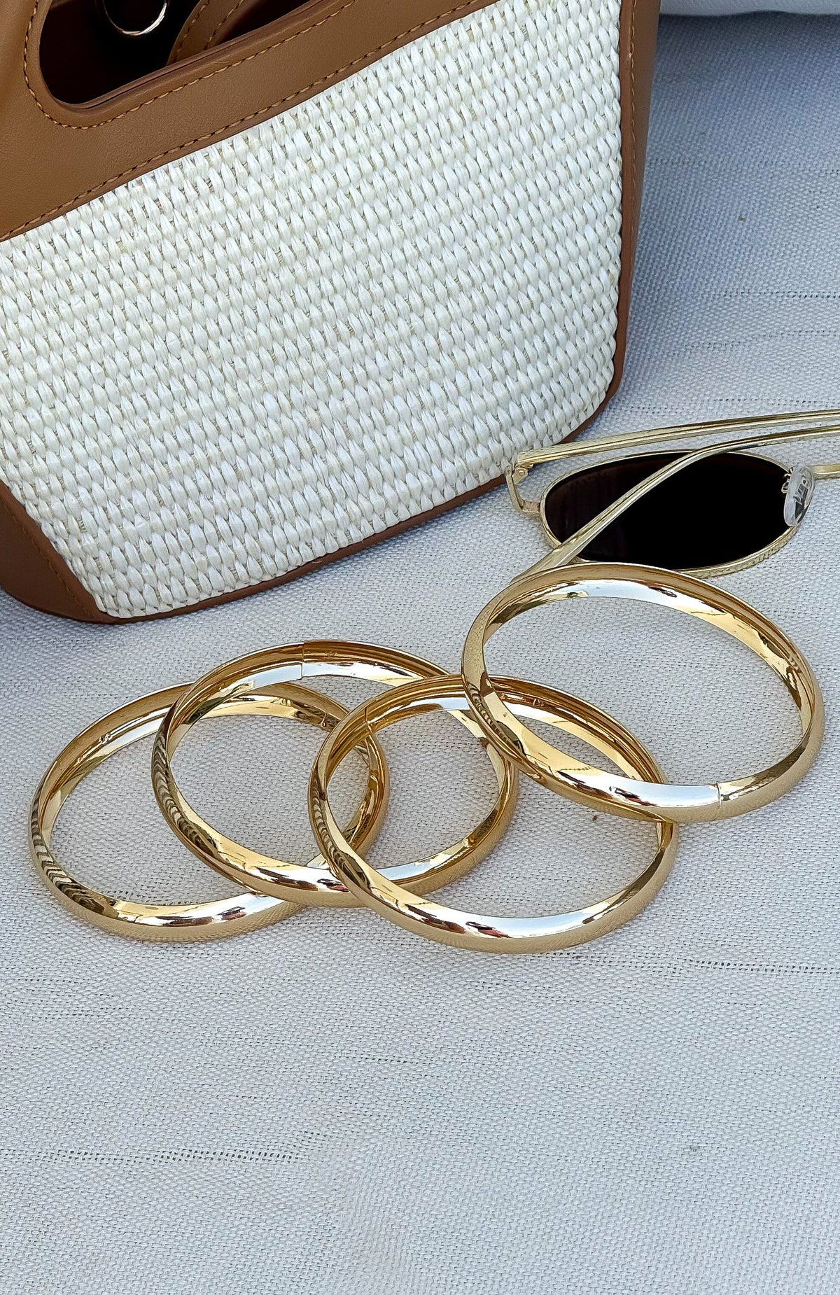 White Fox Wilder Bangle Set Gold