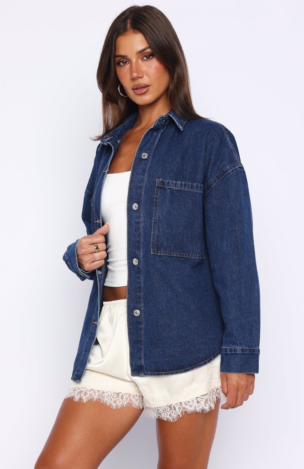 White Fox Freedom Of Love Denim Shirt Dark Blue