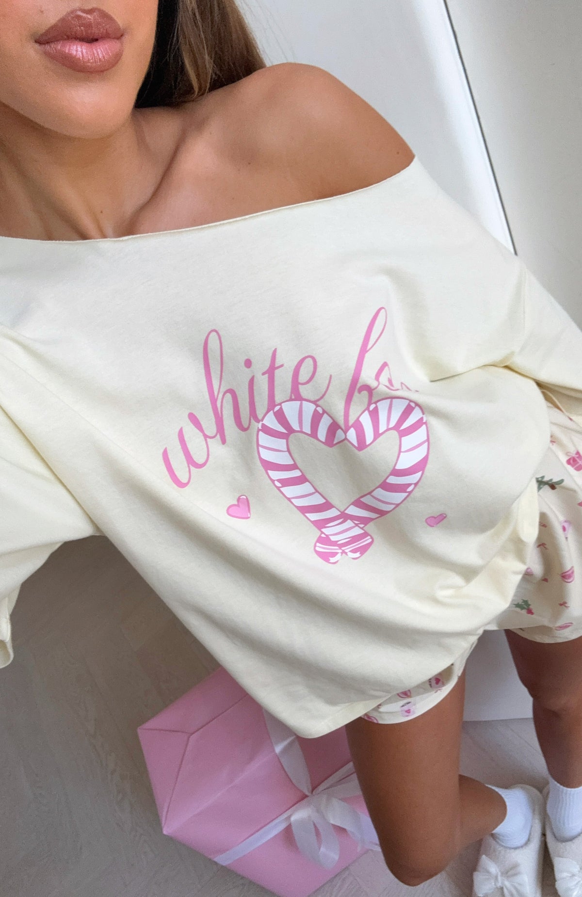 White Fox Sweetheart Pyjama Off Shoulder Tee Lemon