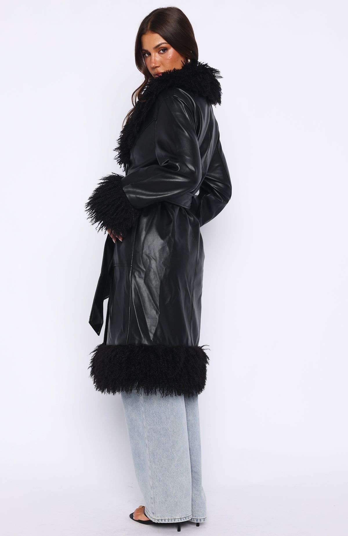 White Fox In My Space PU Jacket Black