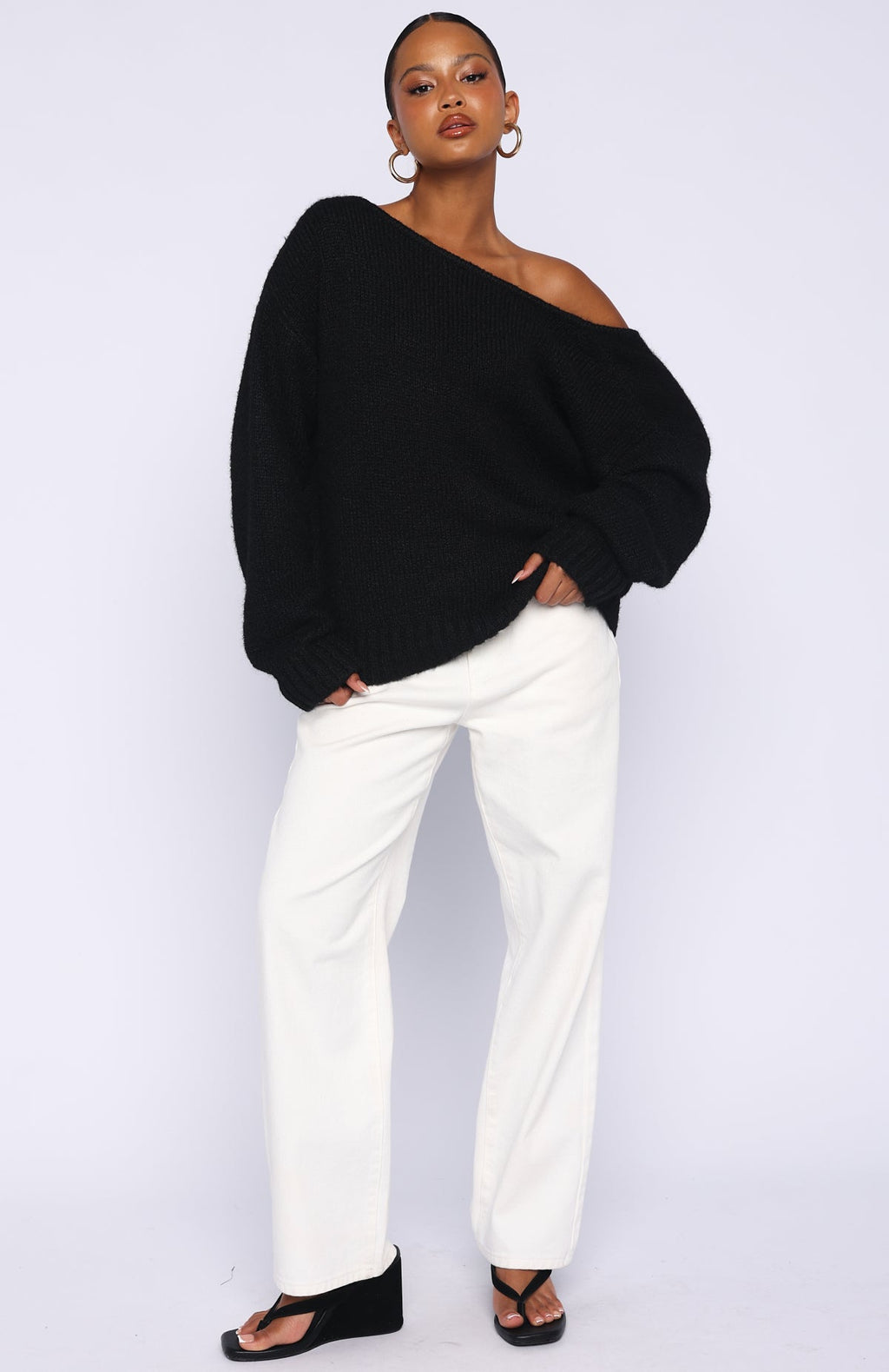 White Fox Softer Love Knit Sweater Black