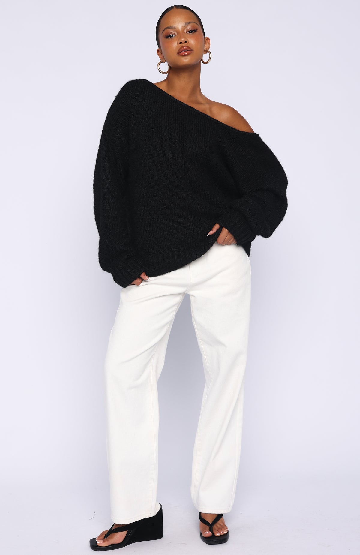 White Fox Softer Love Knit Sweater Black