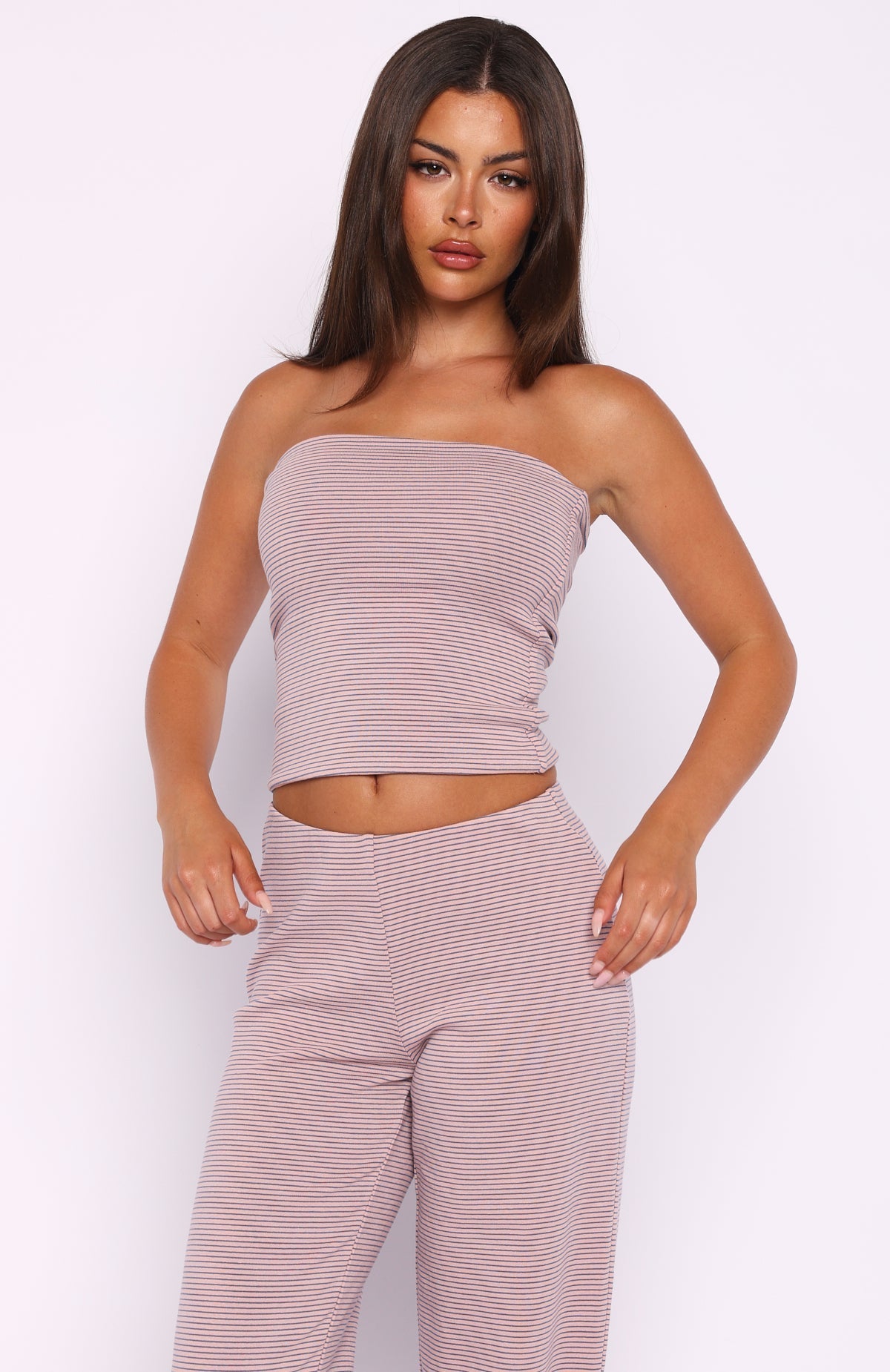 White Fox Happy It Happened Strapless Top Pink/Blue Stripe