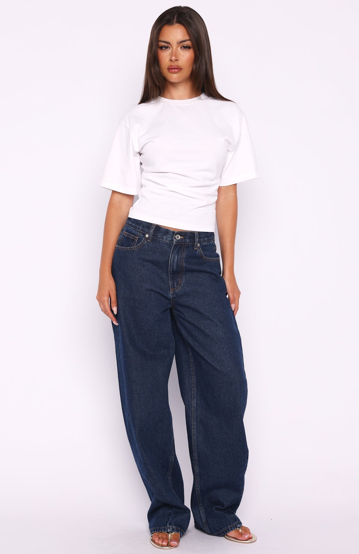 White Fox Destination Unknown Cinched Waist Boxy Tee White