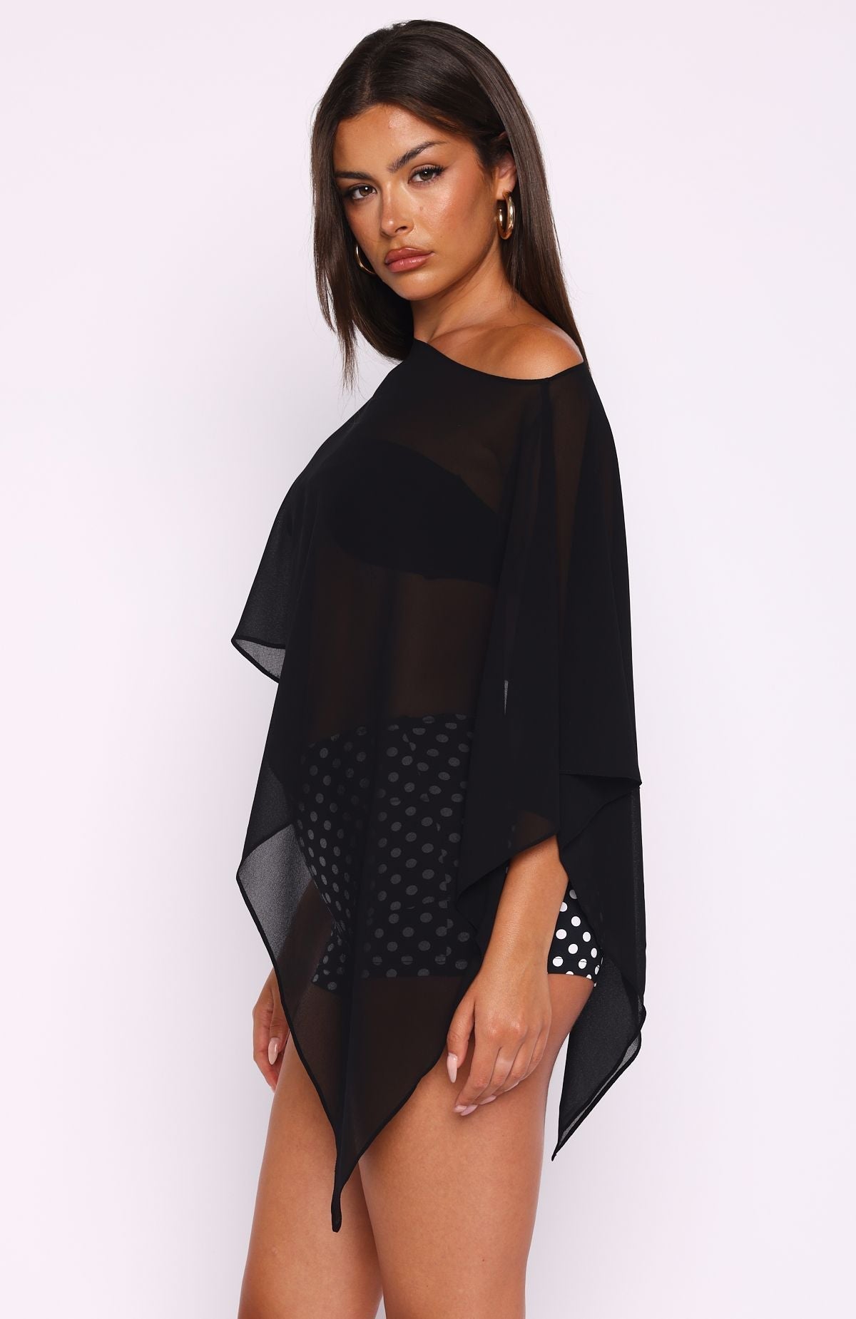 White Fox Feeling The Vibe Poncho Top Black