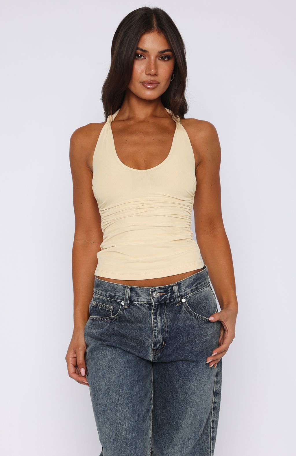 White Fox Topic Of Conversation Halter Top Honey