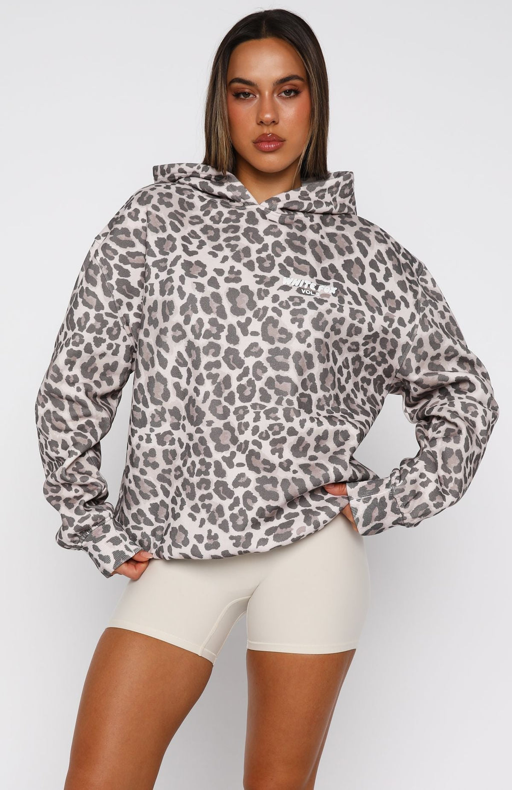 White Fox Offstage Printed Oversized Hoodie Leopard