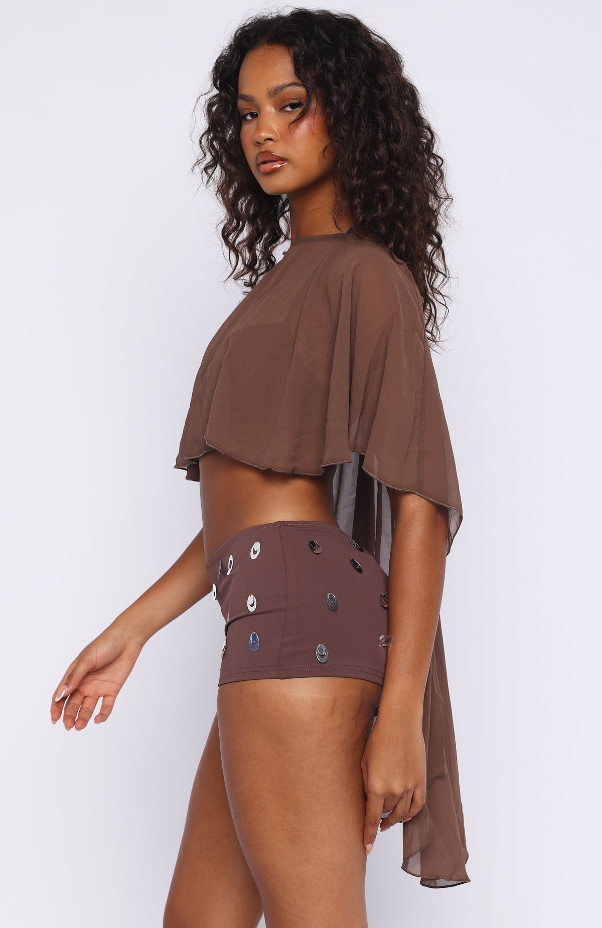 White Fox Solar Shade Sequin Shorts Toasted Coconut