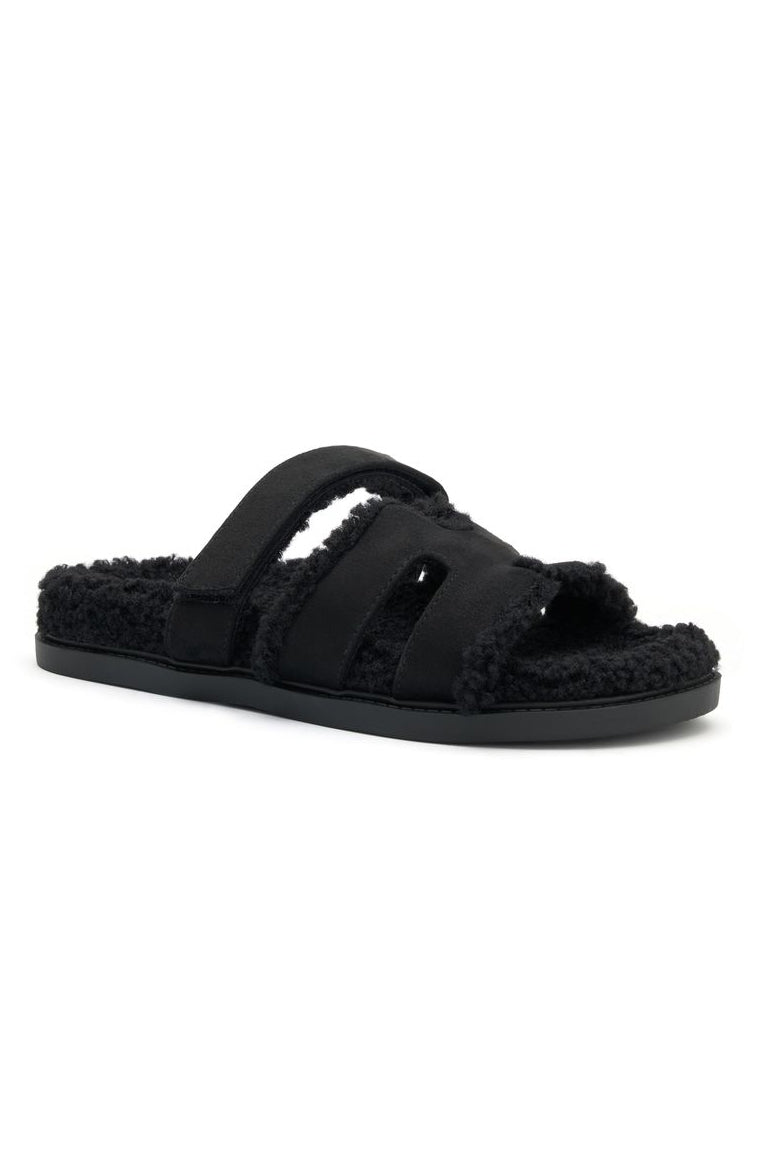 White Fox Sandra Shearling Sandals Black