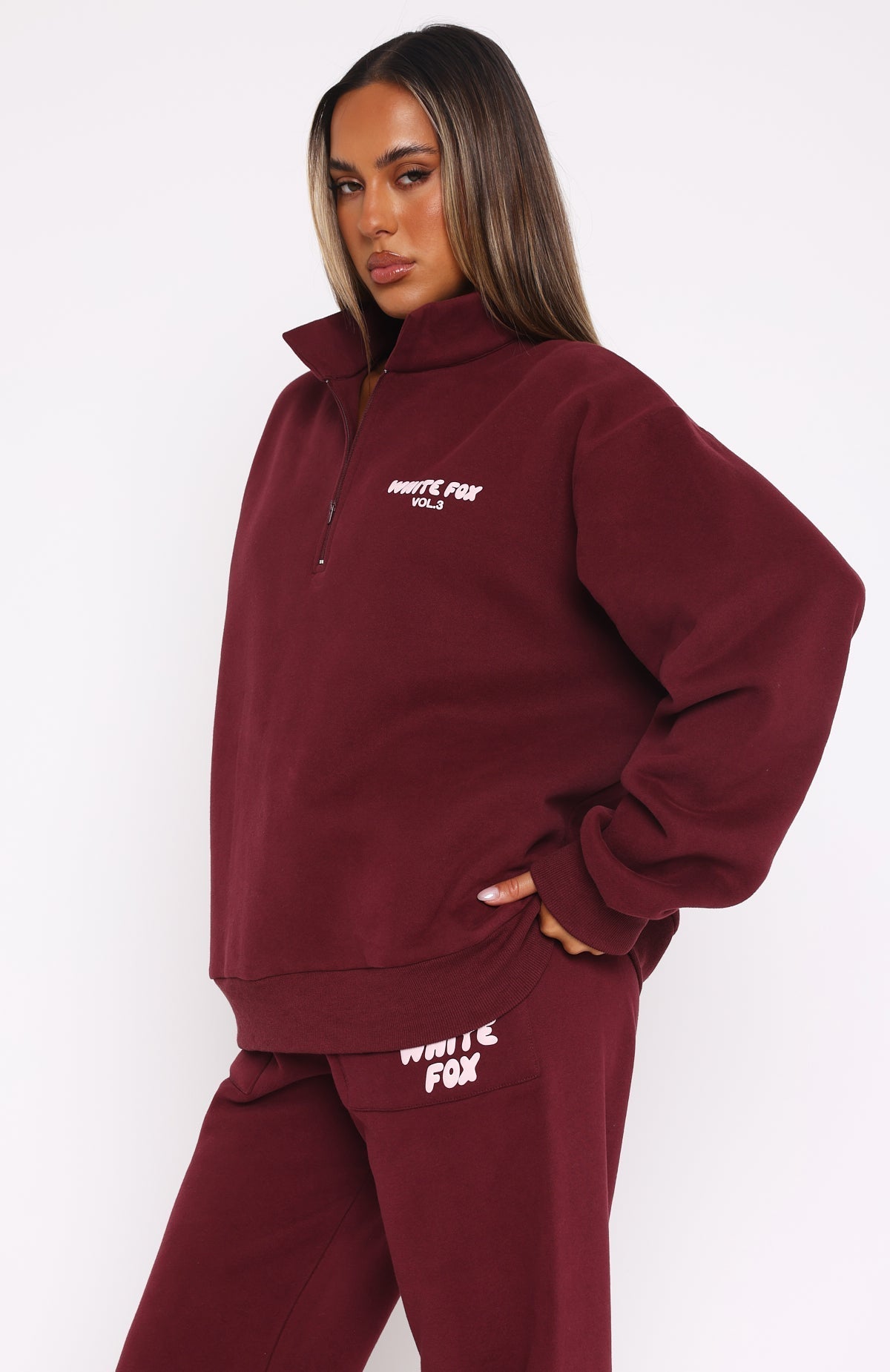 White Fox Offstage Zip Front Sweater Red Velvet