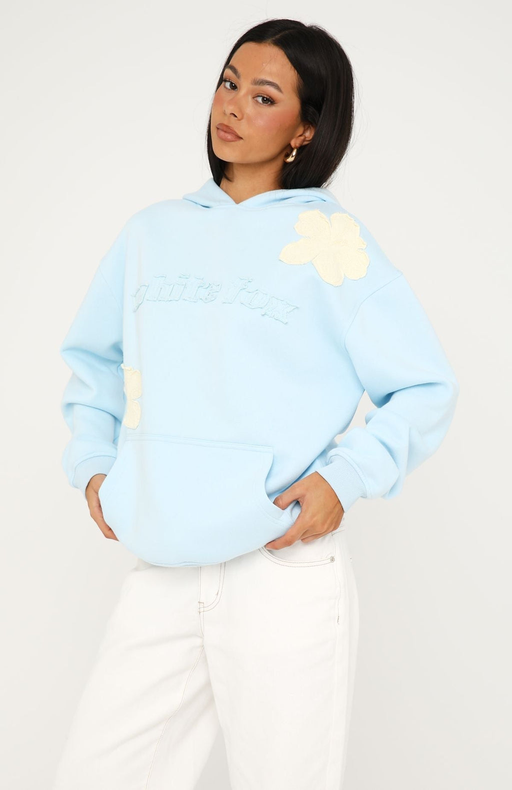 White Fox Sunkissed Bloom Oversized Hoodie Blue