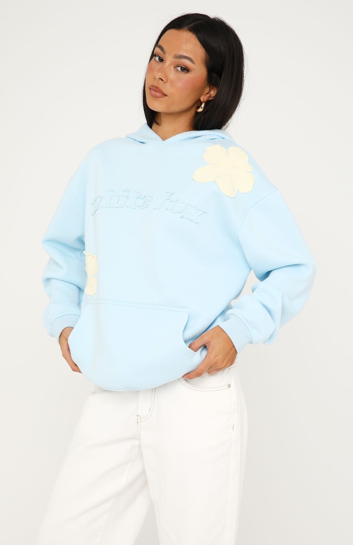 White Fox Sunkissed Bloom Oversized Hoodie Blue