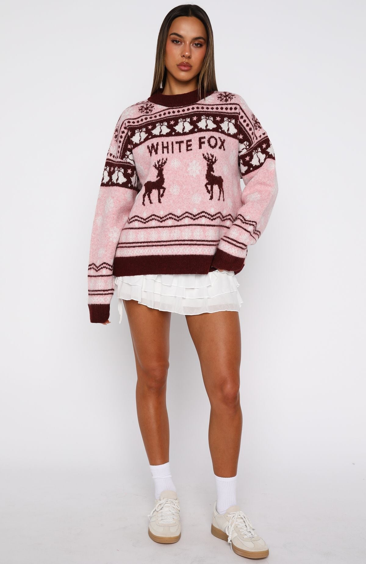 White Fox Arctic Fire Knit Sweater Crimson Twist